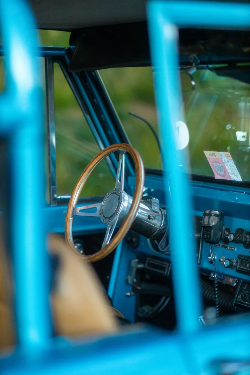 interior of a blue jeep